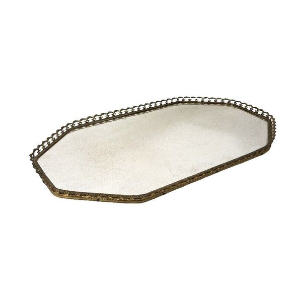 Mirrored Vanity Dresser Tray Gold Hexagon Filigree‎ 19" x 11"  Vintage Ornate - Picture 1 of 6